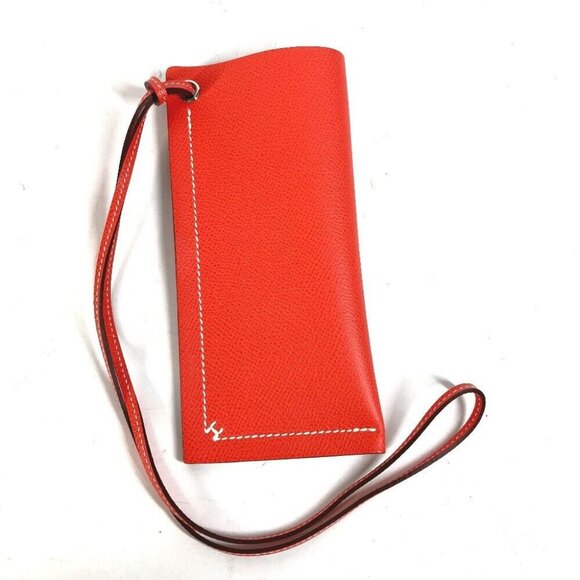 HERMES strap Hserie accessory case glasses case Calfskin Orange Unused - Picture 1 of 11
